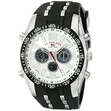 Imagem de U.S. Polo Assn. Relógio masculino esportivo US9061 com pulseira de borracha preta, Preto, Cronógrafo, digital