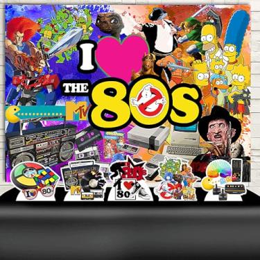Imagem de Kit Decoração Festa de Aniversário Infantil Painel + Displays Anos 80 Colorido