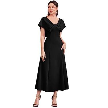 Imagem de Camisa Feminina Solid Fold Pleated Detail A-line Dress (Color : Black, Size : L)