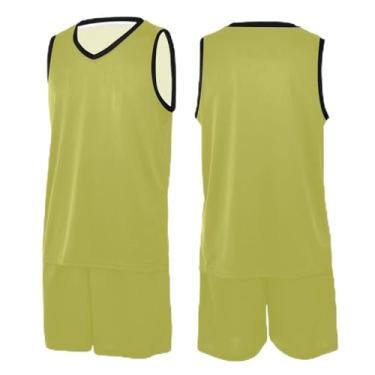 Imagem de CHIFIGNO Camiseta de basquete verde preta gradiente, camisa de tiro de basquete, camiseta de treino de futebol PPS-3GG, Mostarda, P