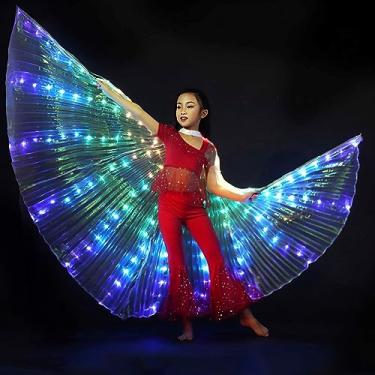 Imagem de Asas de LED Ísis, asas de dança do ventre com faixa de cabeça, asas de borboleta de LED coloridas iluminadas, asas de dança de anjo brilhantes com bastão telescópico, roupas de desempenho infantil
