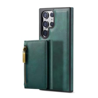 Imagem de Bolsa para cartões com zíper em 1 capa carteira de couro removível para Samsung Galaxy S23 S24 Ultra S22 FE S21 Plus S23FE capa de bolsa de bolso, verde, para Galaxy S24Plus