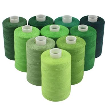 Imagem de Linha de costura de 10 cores para fins industriais 900 metros por carretel 40S/2 poliéster para máquina de costura DIY, máquina de bordar, costura manual (verde)
