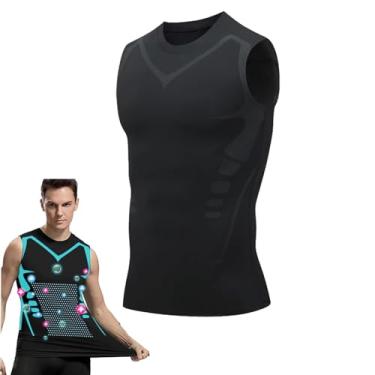 Imagem de QIAWI Ionic Shaping Vest, 2024 New Version Ionic Shaping Vest, camiseta masculina de compressão emagrecedora, colete modelador corporal, Preto, G