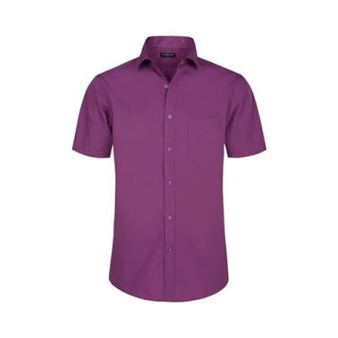 Imagem de Double Pump Camisas sociais masculinas de manga curta com ajuste regular, camisas casuais de negócios sólidas, Roxo 330, M