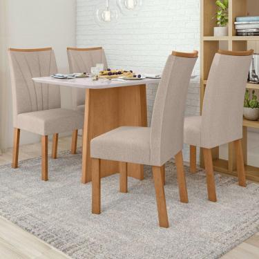 Imagem de Conjunto Mesa 120cm Celebrare com Vidro e 4 Cadeiras Apogeu Amêndoa Clean/Off White/ Bege