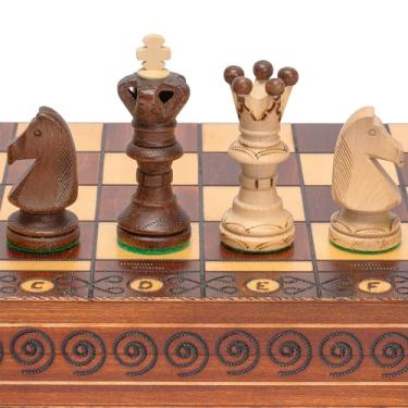 Imagem de Husaria European International Wooden Chess Game Set, Ambassador - 21.7 Inches - Large-Size Chess Set with Handcrafted Chessmen and Felted Folding Board