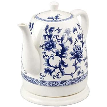 Imagem de Chaleira elétrica de cerâmica sem fio de porcelana azul e branca, jarro de 1,5 L, ferve água rapidamente para chá, café, sopa, aveia, resistente ao calor/Código do produto: WWA-2177Recomendação do