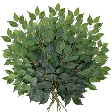 Imagem de 24 peças, folhas de ficus, galhos artificiais, 61 cm, folhas falsas de ficus, folhas de ficus, sprays para árvores, decoração de parede de casamento e arco DIY - verde