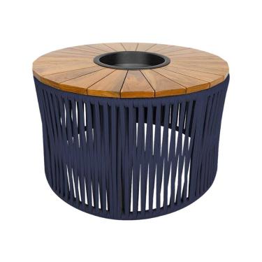 Imagem de Mesa de Centro Berlim com Champanheira Alumínio Corda Náutica Azul Marinho 