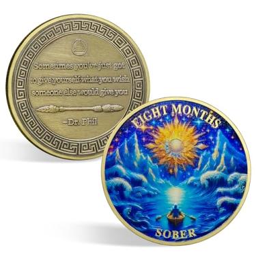 Imagem de CHURYUML Moeda de sobriedade de 8 meses chip de sobriedade de oito meses moedas AA não religiosas presentes de sobriedade para mulheres homens medalhões de recuperação AA originais alcoólicos anônimos