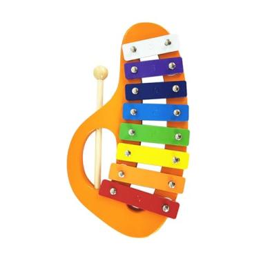 Imagem de Deevoka Xilofone de 8 notas para crianças Xilofone de madeira Arco-íris Glockenspiel Instrumento musical para adultos, Laranja