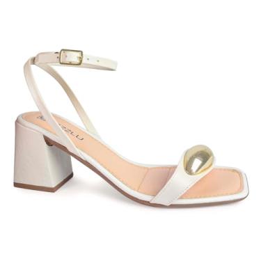 Imagem de Sandália Feminina Salto Quadrado Bloco Grosso Baixo Confortável Festa (OFfWhite, BR, Adulto, Numérico, 39)