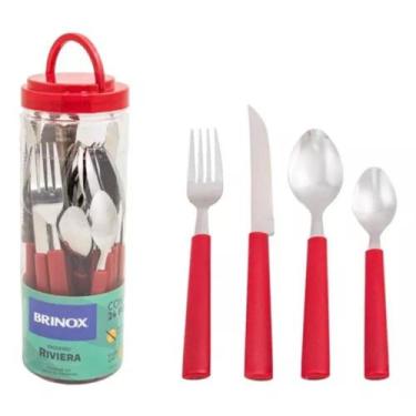 Imagem de Kit 24 Peças Faqueiro Talheres Inox Riviera Brinox Vermelho