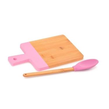 Imagem de Conjunto Tábua Corte com Colher Bambu e Silicone 15x26Cm - Wincy Casa