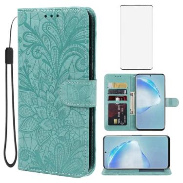 Imagem de Gufuwo Capa para Galaxy S20 Plus 5G, capa carteira para Samsung S20+ SM-G986U com protetor de tela de vidro temperado, capa de telefone flip de couro PU de renda para Samsung Galaxy S20+ verde