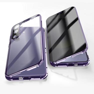 Imagem de Jonwelsy Capa antiespião para Samsung Galaxy S24, capa de vidro temperado com privacidade frontal e traseira de 360 graus, tela antiespião, amortecedor de metal com adsorção magnética antiespião para