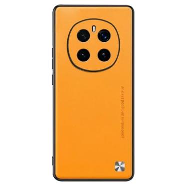 Imagem de POYUFRG Capa de telefone para Honor Magic 7 Pro/7, ultrafina, anti-impressão digital, proteção total para lentes de couro, capa estilo empresarial, laranja, 7 Pro