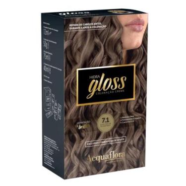 Imagem de Coloração Creme Acquaflora Kit Hidra Gloss 7.1 Louro Natural Acinzenta