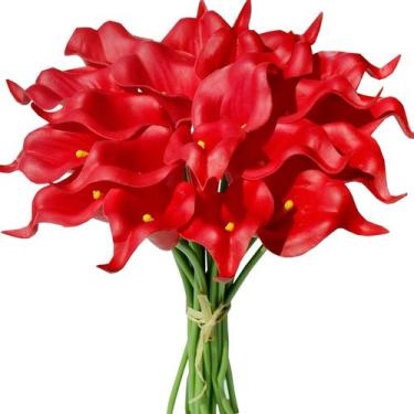 Imagem de Kit 10 buque flores artificiais copos de leite real Vermelho - La Caza