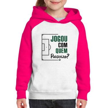 Imagem de Moletom Infantil Jogou com quem parceiro - Foca na Moda, Branco, Rosa,