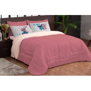 Imagem de Kit Edredom Casal Queen Te Amo 5 pcs Stich Rose Avela - TheoVitex
