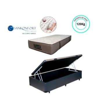 Imagem de Conjunto Cama Baú Solteiro King Americano +  Colchão Sankonfort Tranqu