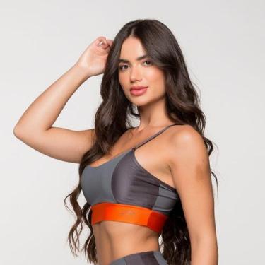 Imagem de Top Fitness Poliamida com Detalhe Laranja e Chumbo Itália - LOT FITNES
