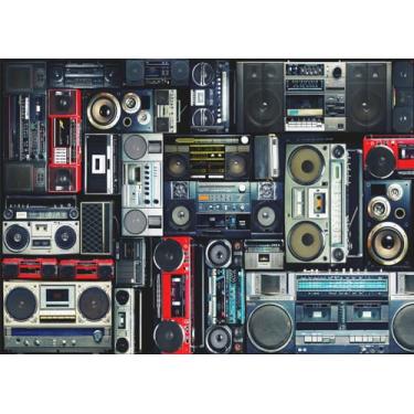 Imagem de Fmarui Boombox vintage de rádio dos anos 80, cenário de parede, vídeo, música, hip hop, decoração de festa temática de volta aos anos 80, adereços para cabine de fotos, 18 x 1,5 m