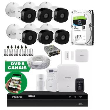 Imagem de Kit 6 Câmeras Com Dvr 8ch Hd 1tb E Alarme Amt 8000 Intelbras