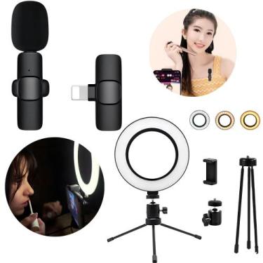 Imagem de Kit Criador de Conteúdo: Microfone Sem Fio e Ring Light 6 Polegadas - 