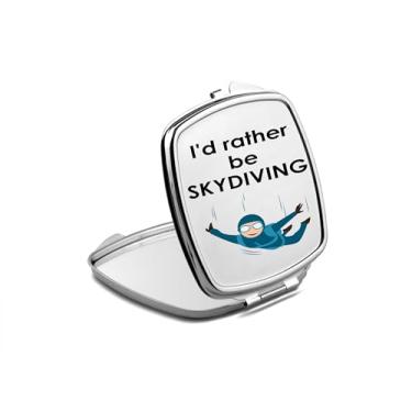 Imagem de SpreadPassion Espelho compacto de paraquedismo, amante de presente de paraquedismo, espelho fotográfico I'd Rather be Skydiding, espelho de maquiagem de viagem pequeno espelho portátil, espelho de
