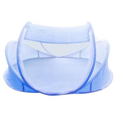Imagem de Cama Berço Infantil com Mosquiteiro para Bebê Dobrável Portátil Azul