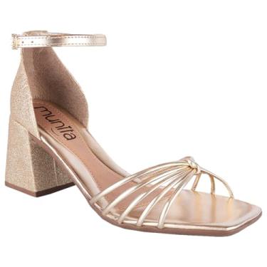 Imagem de Sandália Feminina Bico Quadrado Salto Geometrico Bloco Tiras Brilho