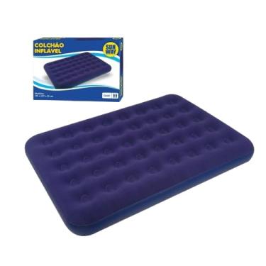 Imagem de Colchão de Ar Inflável Casal, Multiuso, Azul Marinho