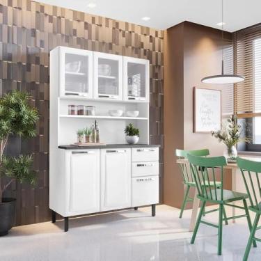 Imagem de Kit de Cozinha Compacta Branco 120 em Aço 6 Portas 3 Vidros 2 Gavetas Pratika