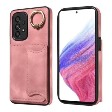 Imagem de Capa de couro para carteira Ring Hoder Card Solt para Samsung Galaxy S23 Ultra S22 Plus A54 a14 A24 A34 A54 A53 A23 Kickstand Phone Case, rosa, para Galaxy A73 5G