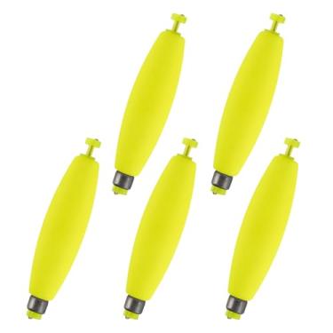 Imagem de Dr.Fish Pacote com 5 boias pesadas de charuto, boias de mola, espuma EVA, mosca, água doce, pesca para barco, truta robalo, peixe-panfish, bluegill, amarelo fluorescente de 3,5 cm
