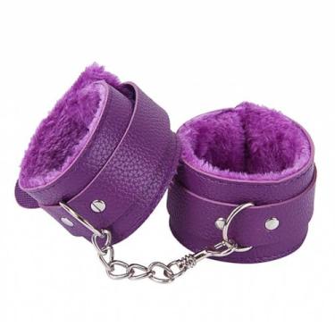 Imagem de Algema em Couro Macio com Pelúcia Aveludada com Corrente Cromada 5,5cm x 9cm (ROXO)