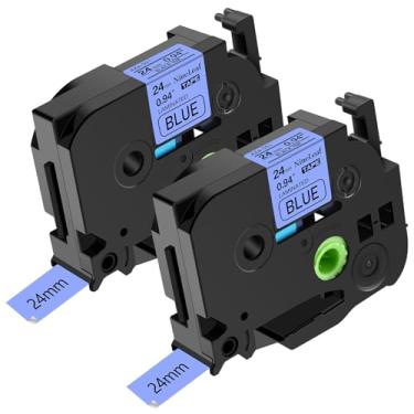 Imagem de NineLeaf Pacote com 2 fitas para etiquetadoras Brother P-Touch 24 mm TZe551 TZe-551 TZ-551 TZ551 TZ551 preta sobre azul laminada 1" TZe TZ fita para PT-D600 PT-P710BT PT-P700 PT-E550W PT-E800 W