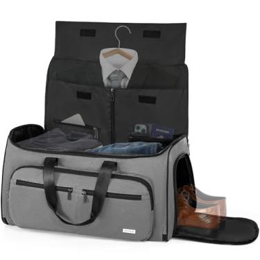 Imagem de AKOZLIN Bolsa de roupa conversível 3 em 1 bolsa esportiva de 51L para pendurar terno de viagem bolsa de viagem bolsa de armazenamento de sapatos bolsa de armazenamento para homens mulheres cinza