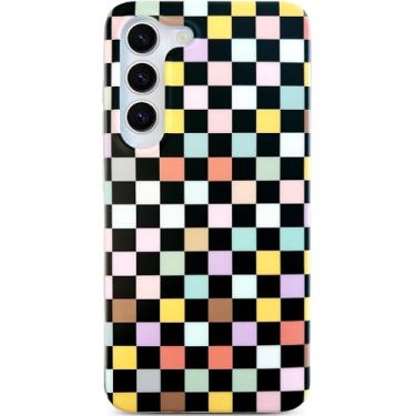 Imagem de Qokey Capa para Galaxy S23 5G 6,1 polegadas, design vintage quadriculado para homens e mulheres, padrão clássico de grade fosca, capa de telefone de TPU fina macia à prova de choque, tabuleiro de