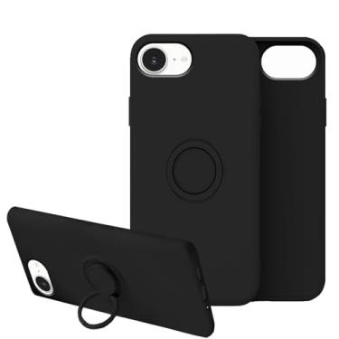 Imagem de Wousunly Capa compatível com iPhone 16e com suporte de anel verde, capa de telefone para iPhone 16e silicone líquido com forro de microfibra macia capa protetora fina à prova de choque (preto)