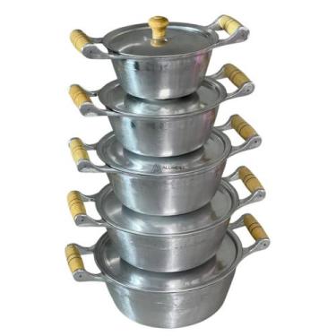 Imagem de Conjunto Kit Jogo de Panelas 5 Peças Abaulado Alumínio Batido Fundido 