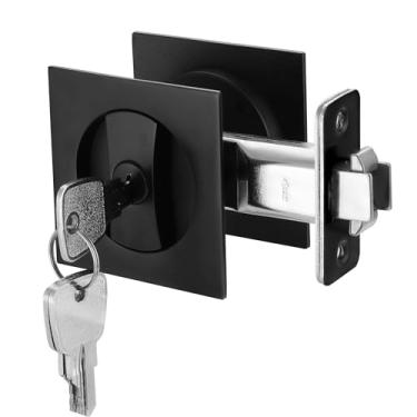 Imagem de Malimali Fechadura de porta de bolso com chave, fechadura quadrada preta fosca para porta deslizante de privacidade, fechaduras e puxadores