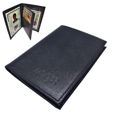 Imagem de Carteira Porta Cartão Documento RG CNH Vertical Slim Couro Preto/Marro