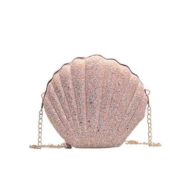 Imagem de zaoalife Bolsa clutch noturna com glitter Seashell, bolsa feminina mini concha de ombro, bolsa de noite com conchas, mini bolsa transversal de corrente de concha para mulheres, rosa