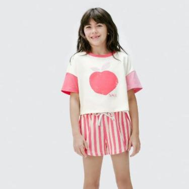Imagem de Blusa Infantil Menina Manga Curta Fruta Off white - Hering