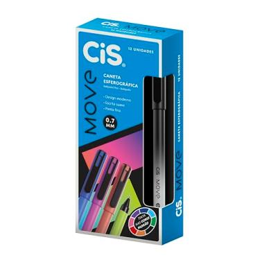 Imagem de Caneta Esferográfica 0.7mm CIS Move, Preta, Caixa com 12 unidades