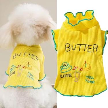 Imagem de Yaopelky Roupas para cães pequenos camisa de manga comprida para cães roupas respiráveis para filhotes de cachorro com babados fofos, camiseta de verão para animais de estimação, roupas para gatos